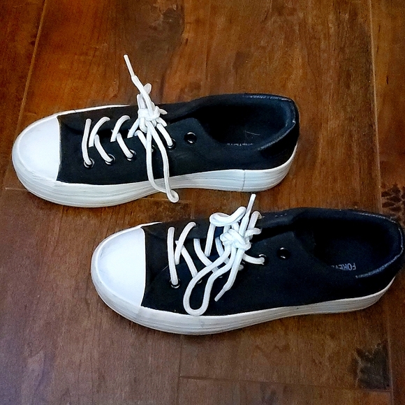 Forever 21 Shoes - BLACK PLATFORM LACE UP SNEAKERS
